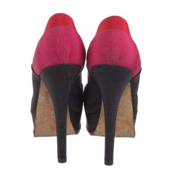 Fendi Authentic Black Red Pink Peep Toe High Heel Pumps 9 - Picture 4 of 8
